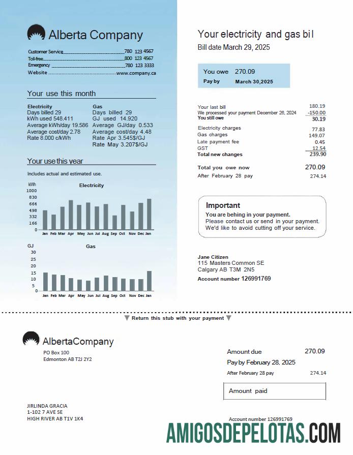 realista Modelo de conta de serviços públicos da empresa Canadá Alberta em formatos Word e PDF